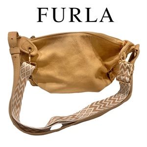 FURLA tan leather woman’s crossbody shoulder handbag